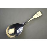 A Victorian silver fiddle pattern caddy spoon with ovoid bowl, Robert Wallis,