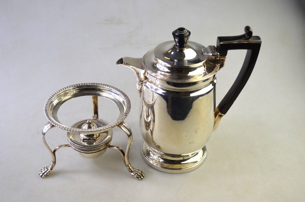 An Edwardian heavy quality silver hot water jug on stemmed foot with ebonised handle, - Image 2 of 6