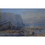 S P Jackson (British, 1830-1904) - A pair of coastal views with figures before cliffs, watercolour,