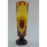 A yellow-ground glass vase on circular f
