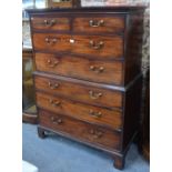 A 19th century mahogany chest on chest, having two short over five long graduated drawers,