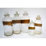 Five 19th century glass apothecary jars