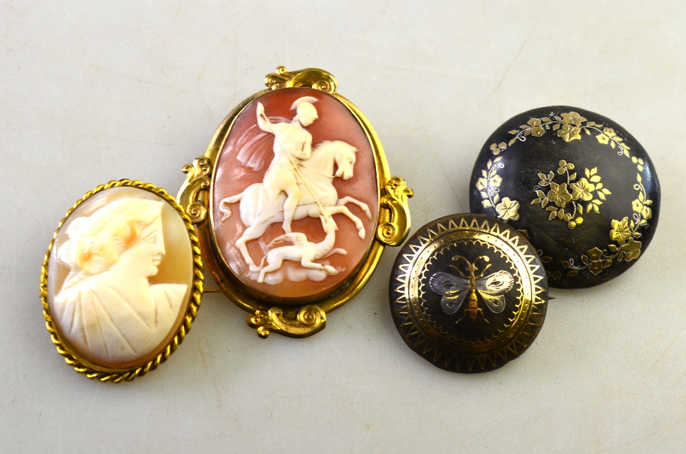 Lot containing oval shell cameo of St Ge