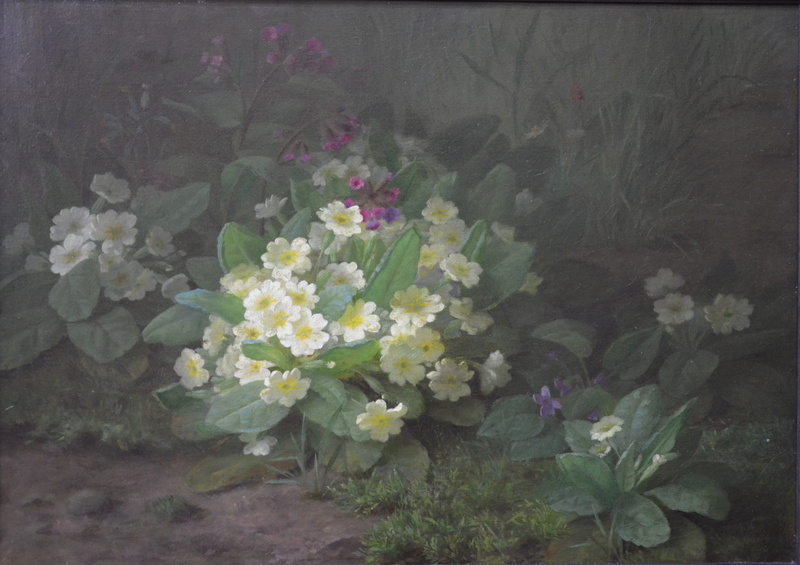 L Noyret - Primroses, oil on canvas, sig