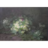 L Noyret - Primroses, oil on canvas, sig