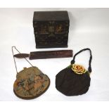 An early 1900s fine mesh floral printed evening purse with cabochon set clasp;