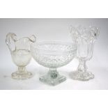 A hobnail cut glass punch bowl raised on a stepped square base, 22.