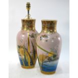 A pair of Satsuma-style vases; each one decorated with a kacho-ga of birds,