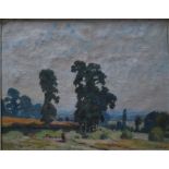 Myall - A pair of rural scenes, cows in field and houses, oil on canvas,