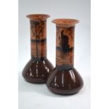 A pair of Ault vases decorated with windmill scenes in various shades of brown, 26.