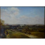 Richard Baigent (1799-1881) attrib - 'Winchester from the Compton Road', oil on board, 18 x 24 cm,