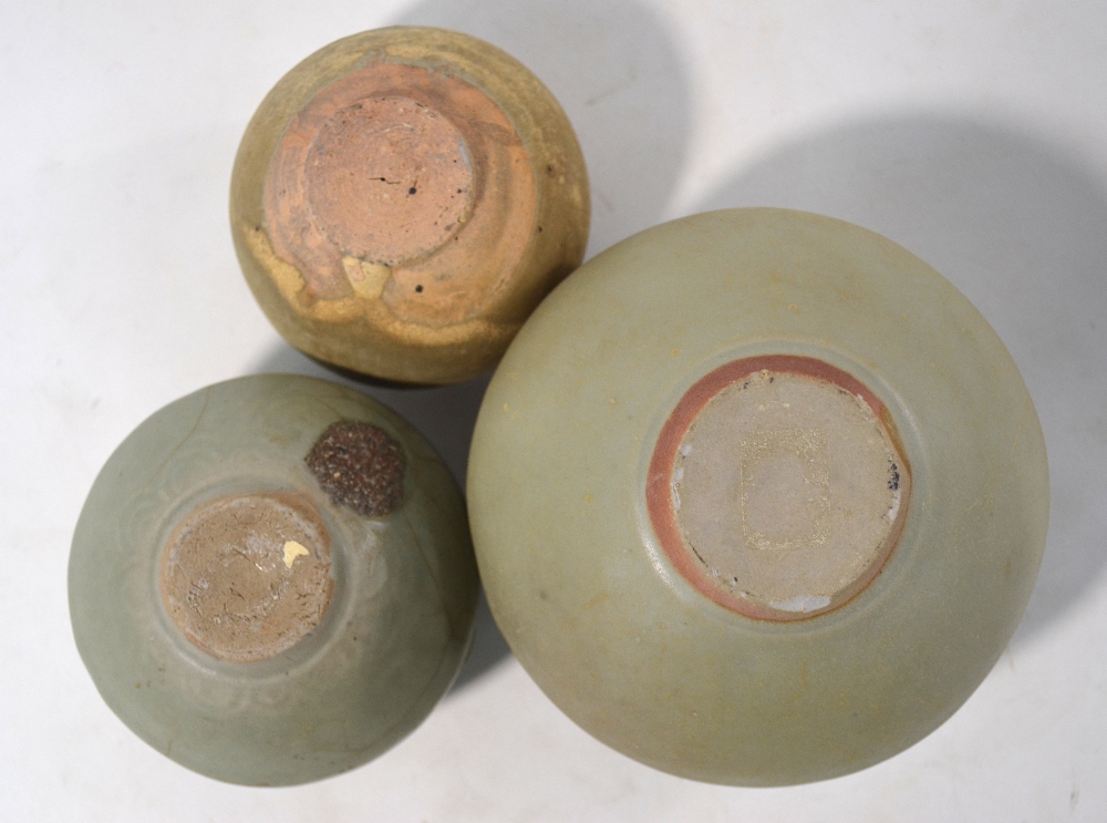 Two celadon flattened oviform jarlets, - Image 5 of 8