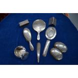 A fine quality Burmese low grade silver and niello dressing table set,