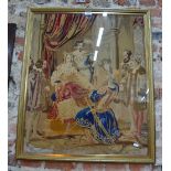A Victorian needlework picture, scene in a Royal court, 73 x 60 cm,