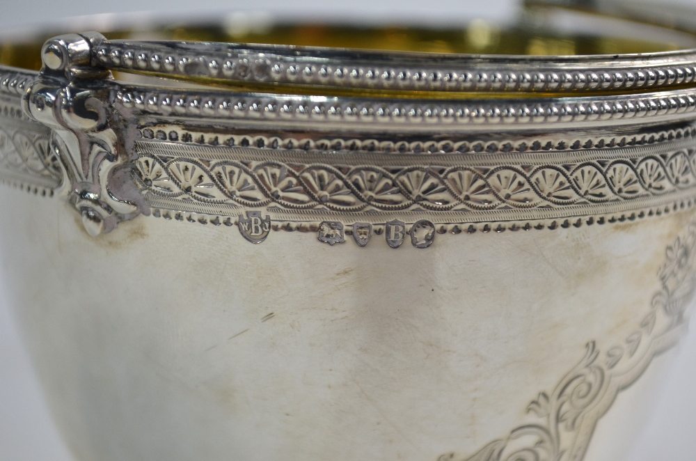 A Victorian ovoid silver bonbon basket with beaded swing handle and stemmed foot, - Image 5 of 5