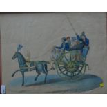 Italian school - Peasants in a wagon, watercolour,