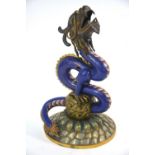 A Chinese cloisonne enamel cover or finial, designed as a dragon on a domed cover,