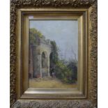 F Offer (1847-1932) - Figure beneath arches, oil on canvas, signed lower right,