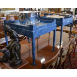 A pair of blue marbled tray-top coffee tables (2)