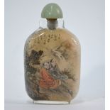 An inside painted Chinese snuff bottle with green stopper,