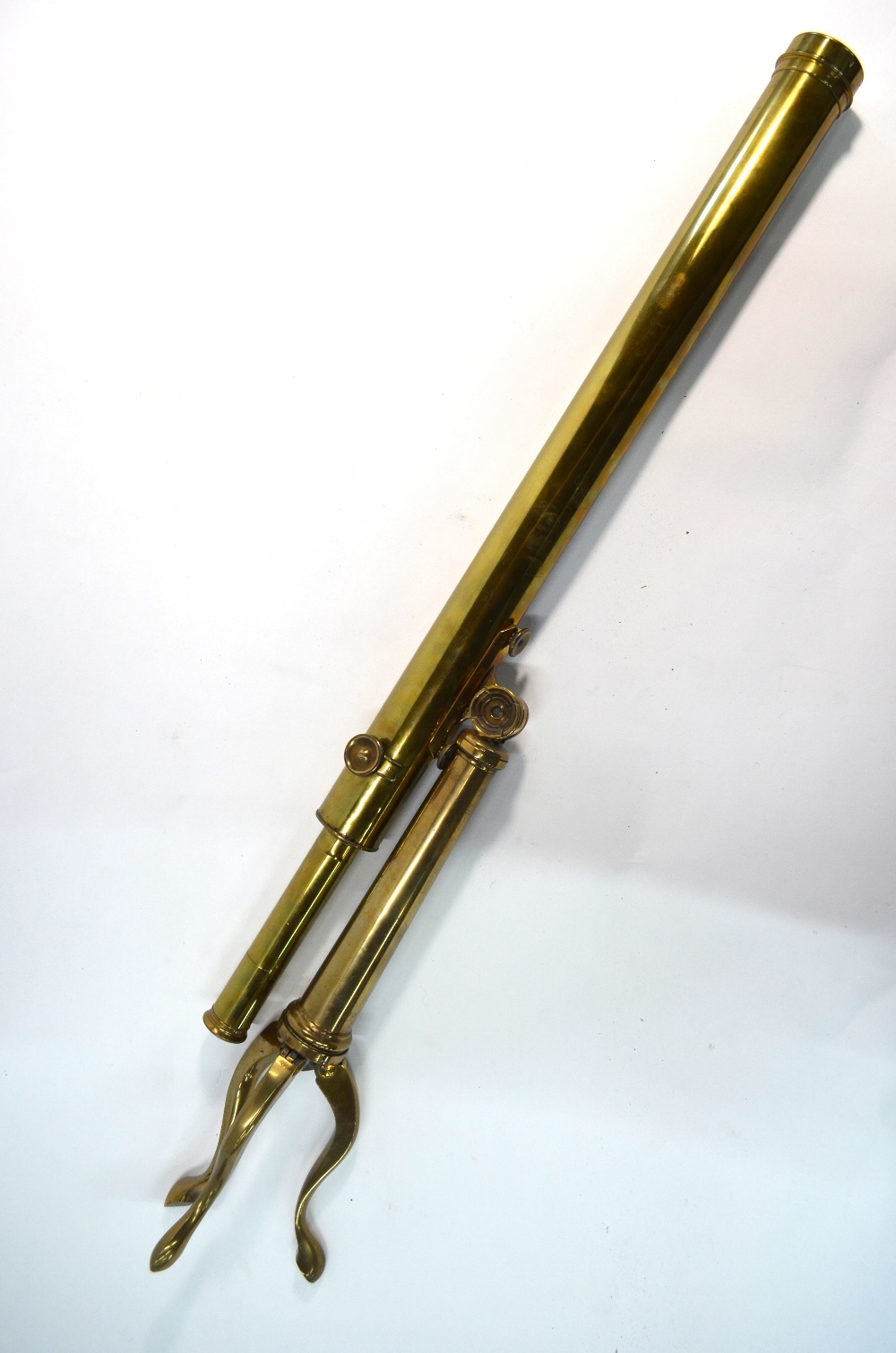 A 19th century brass tube table top telescope on folding tripod stand, - Image 2 of 3