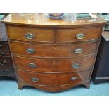 A 19th century mahogany bow front chest of two short over three long graduated drawers raised on