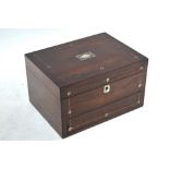 A Victorian mother-of-pearl inlaid rosewood combination jewellery and writing box,