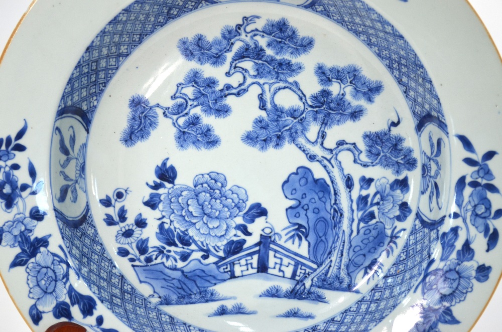 A blue and white, Chinese Export, circular basin, decorated with floral designs of pine and peony, - Image 2 of 6