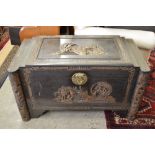 A Chinese style camphor wood chest with hinged cover,