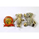 A paste set bear brooch with swivelling head and articulated limbs, set overall with white paste,
