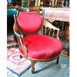 A late Victorian ivory and satinwood inlaid rosewood salon chair