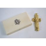 A 19th century ivory fitted box and cover with incised monogram,
