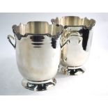A pair of electroplated two-handled ice-bucket wine coolers on flared footrims