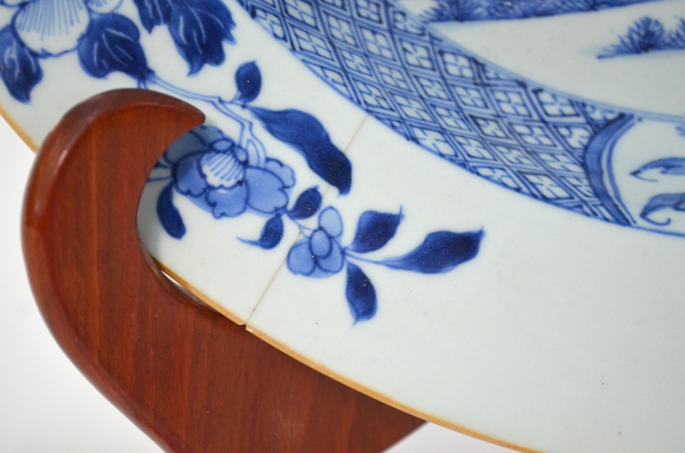 A blue and white, Chinese Export, circular basin, decorated with floral designs of pine and peony, - Image 3 of 6