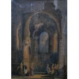 Edward Hargill attrib - Church interior, Caen, watercolour, signed lower right,