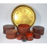 Nine pieces of Burmese lacquer, including: three variously decorated betel nut, or other,