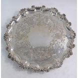 A heavy quality Victorian silver letter salver with shell and scroll-cast rim and engraved
