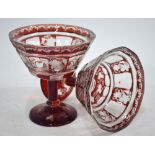 A pair of 19th century Bohemian ruby flash glass comports with faceted bowls,