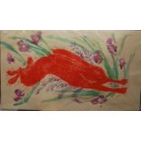 Kate Arnold - 'Leaping hare', mixed media, signed and dated 213 lower right,