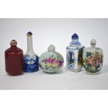 Five Chinese snuff, or other, bottles,