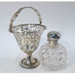 A diamond-cut glass globular scent bottle with hinged silver cover, Deakin & Francis,