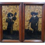 Continental school - A pair of Arts and Crafts cuir de cordoue gilt tooled leather panels decorated