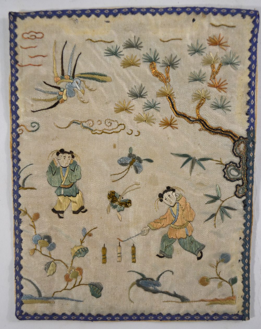 Four small Chinese textiles, together with a dragon decorated, - Image 3 of 7