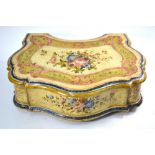 An Italianate floral-painted wood trinket box of serpentine shape,