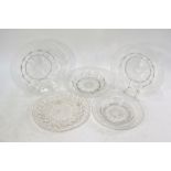 Three 19th century Venetian glass moulded circular shallow dishes/plates with etched border and