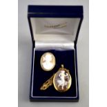 An 18ct yellow gold set brooch pendant featuring classical female ,