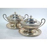 A pair of George III Adam design oval sauce tureens, covers and stands,
