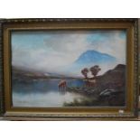B Ward - Two pairs - Highland cattle in river landscapes, oil on canvas, signed,