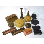 A quantity of Kashmir, or other, lacquer, including: a writing set with hinged cover,