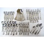 An extensive matched set of mostly William IV and Victorian silver king's pattern flatware,